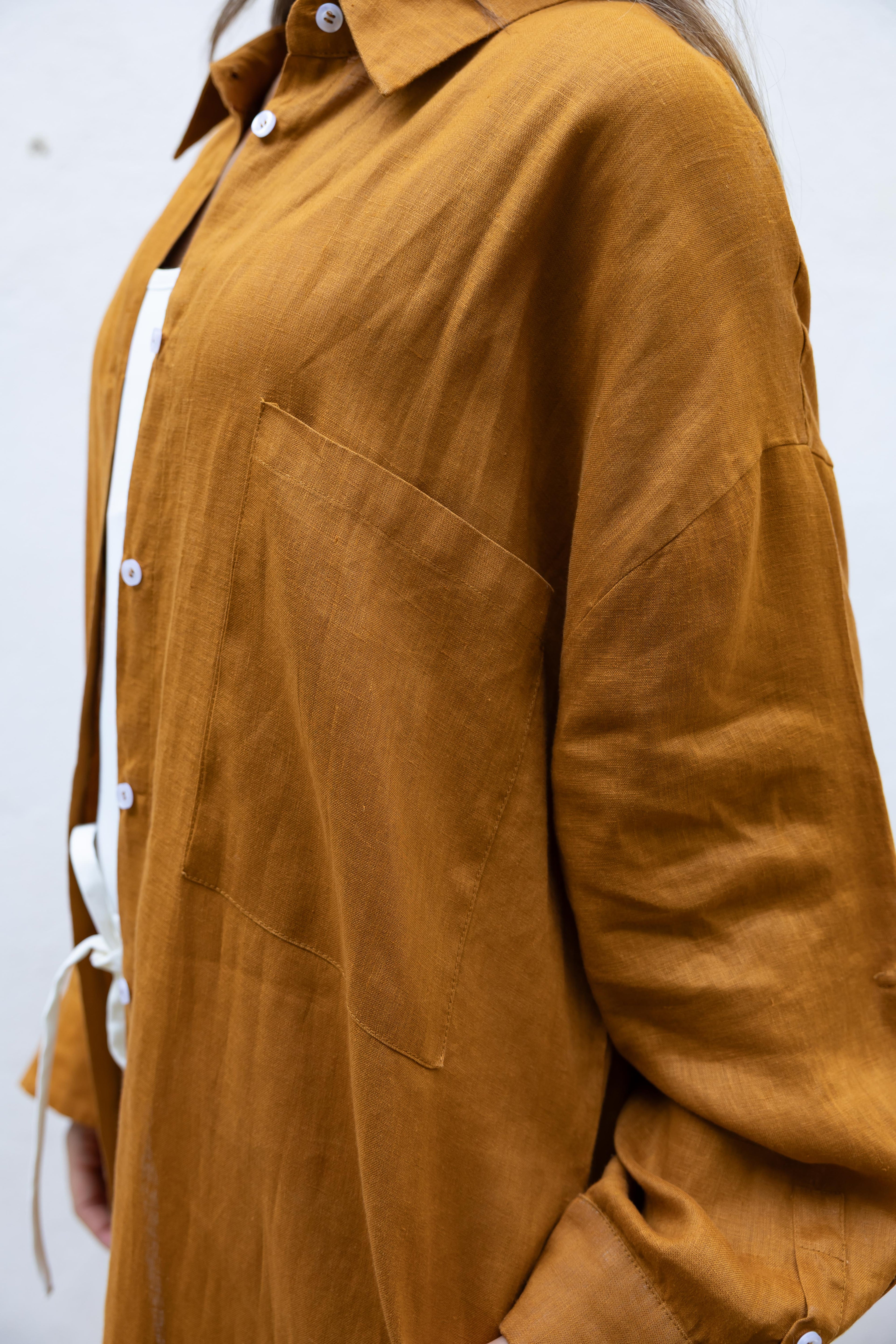 The Signature Shirt Dress in (camel)